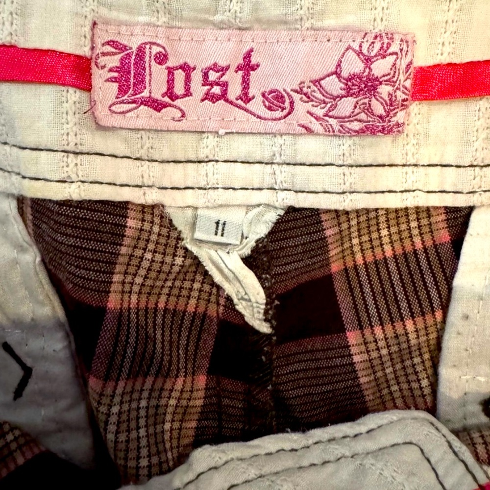 Lost Black and Pink Plaid Women's Cropped Pants - Picture 6 of 12